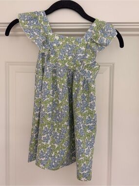 Zara Blue & Green Floral Ruffle-Sleeve Dress